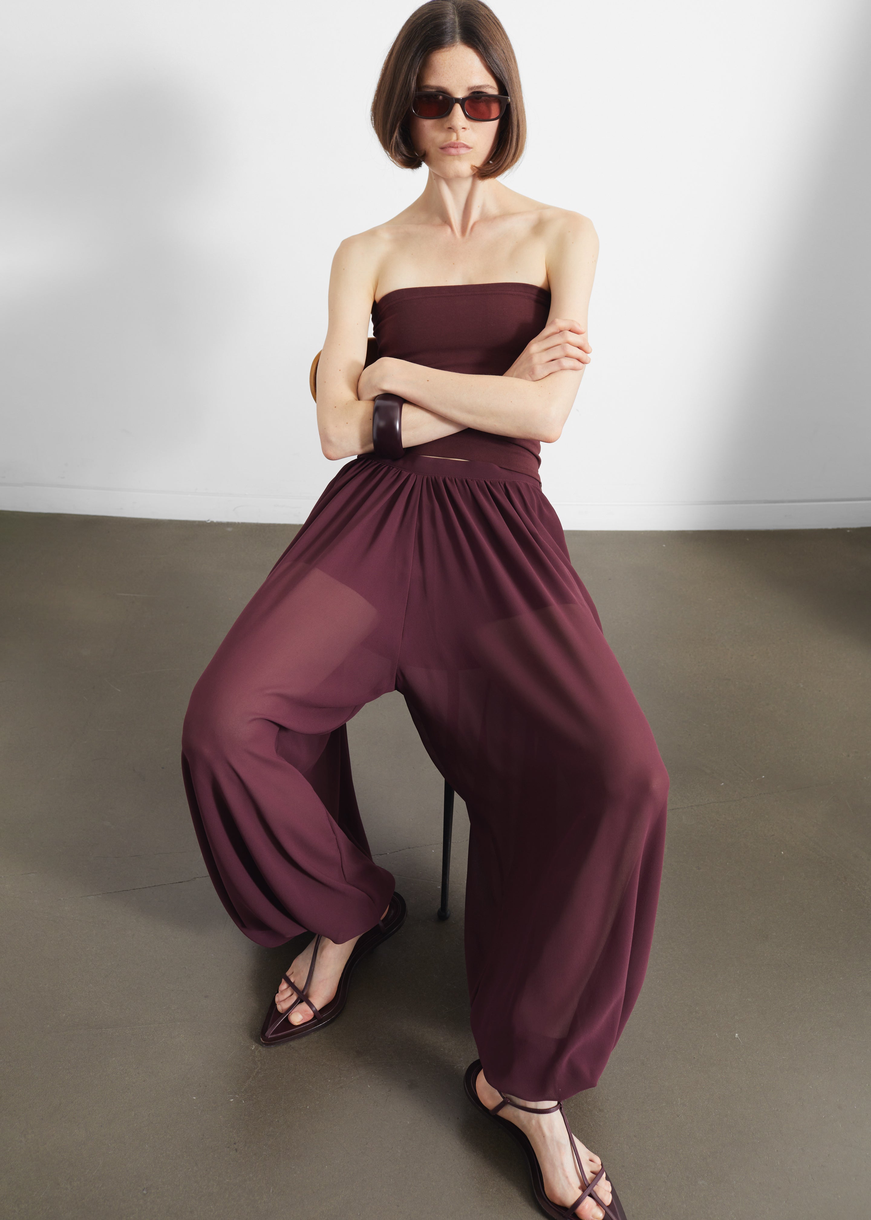 Solrae Fluid Balloon Pants - Burgundy