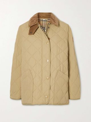 Corduroy and Leather-Trimmed Quilted Shell Jacket