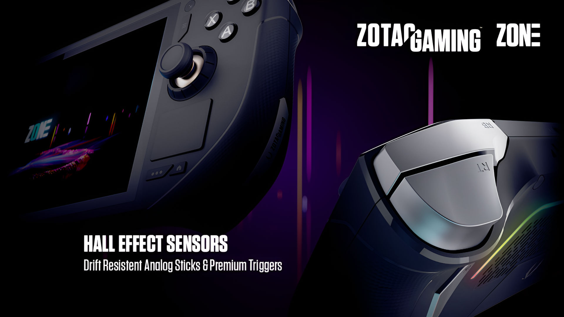 Promotional image of the features of the Zotac Gaming Zone handheld PC.