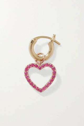 gold hoop with pink sapphire heard pendant, gold jewellery
