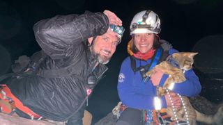 Link the Adventure Cat and her owner being rescued on the First Flatiron in near Boulder, Colorado