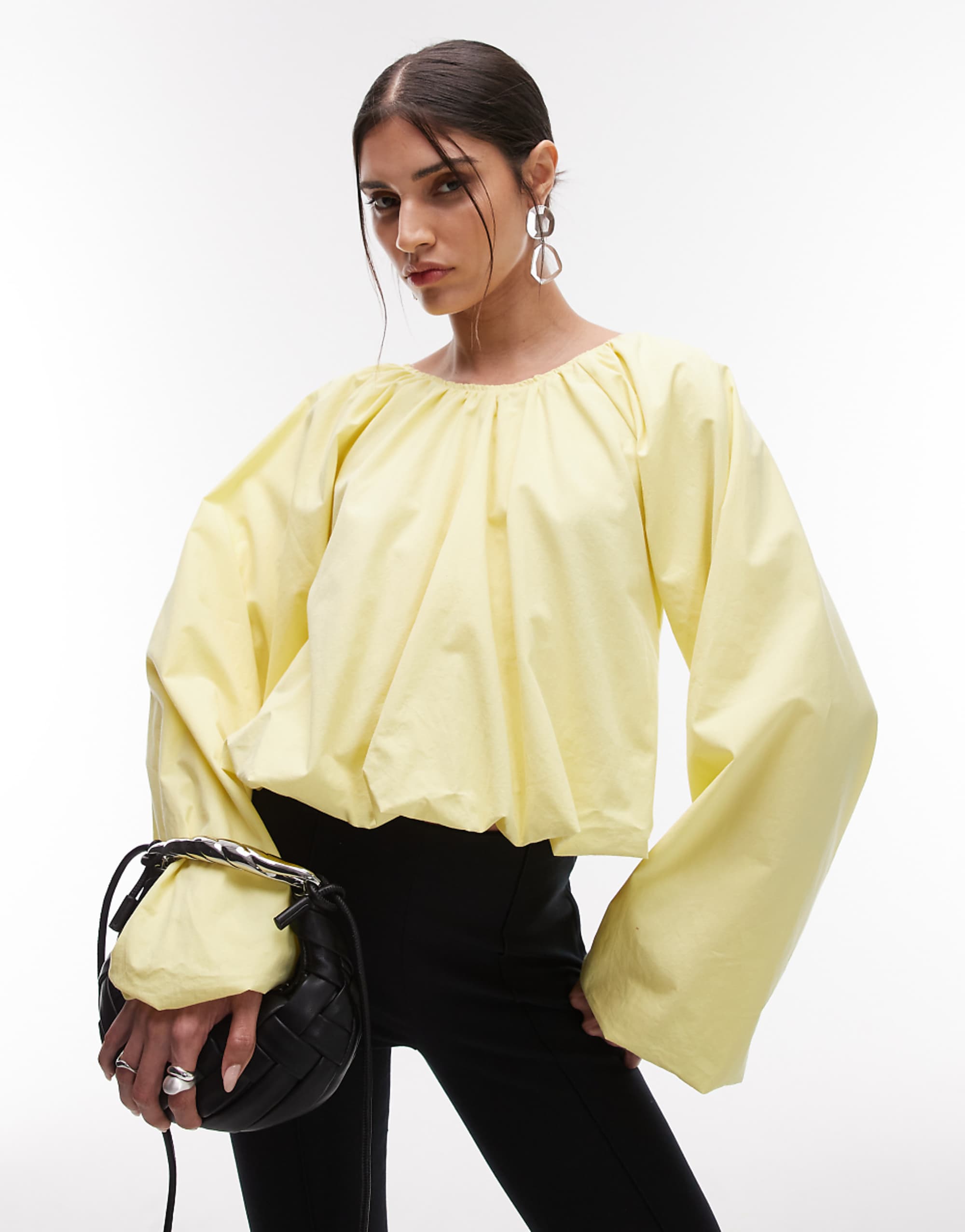 Asos Design Volume Bubble Hem Blouse in Lemon