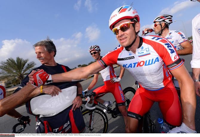 Alexander Kristoff is congratulated after the finish