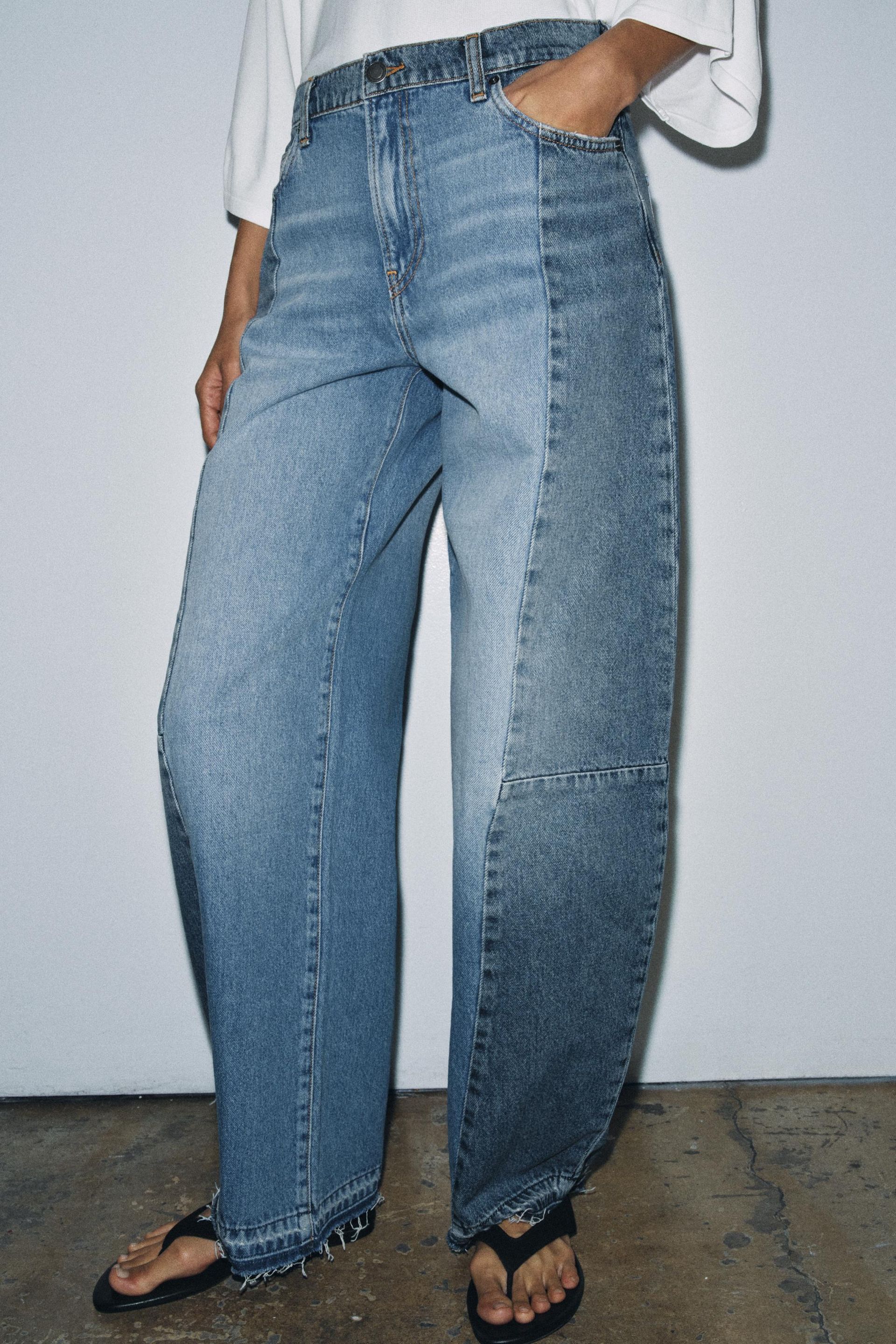 Zw Collection Mid-Rise Patchwork Barrel Jeans