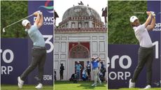 Rory McIlroy and Tommy Fleetwood both hitting tee shots at the DP World India Championship in Delhi