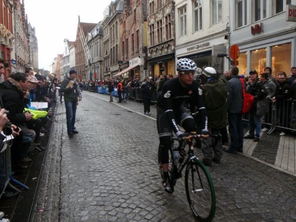 Cervelo's Dominique Rollin, rolls to the sign-on