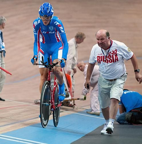 Nikolay Zhurkin starts his ride in the men's kilo, which he won.