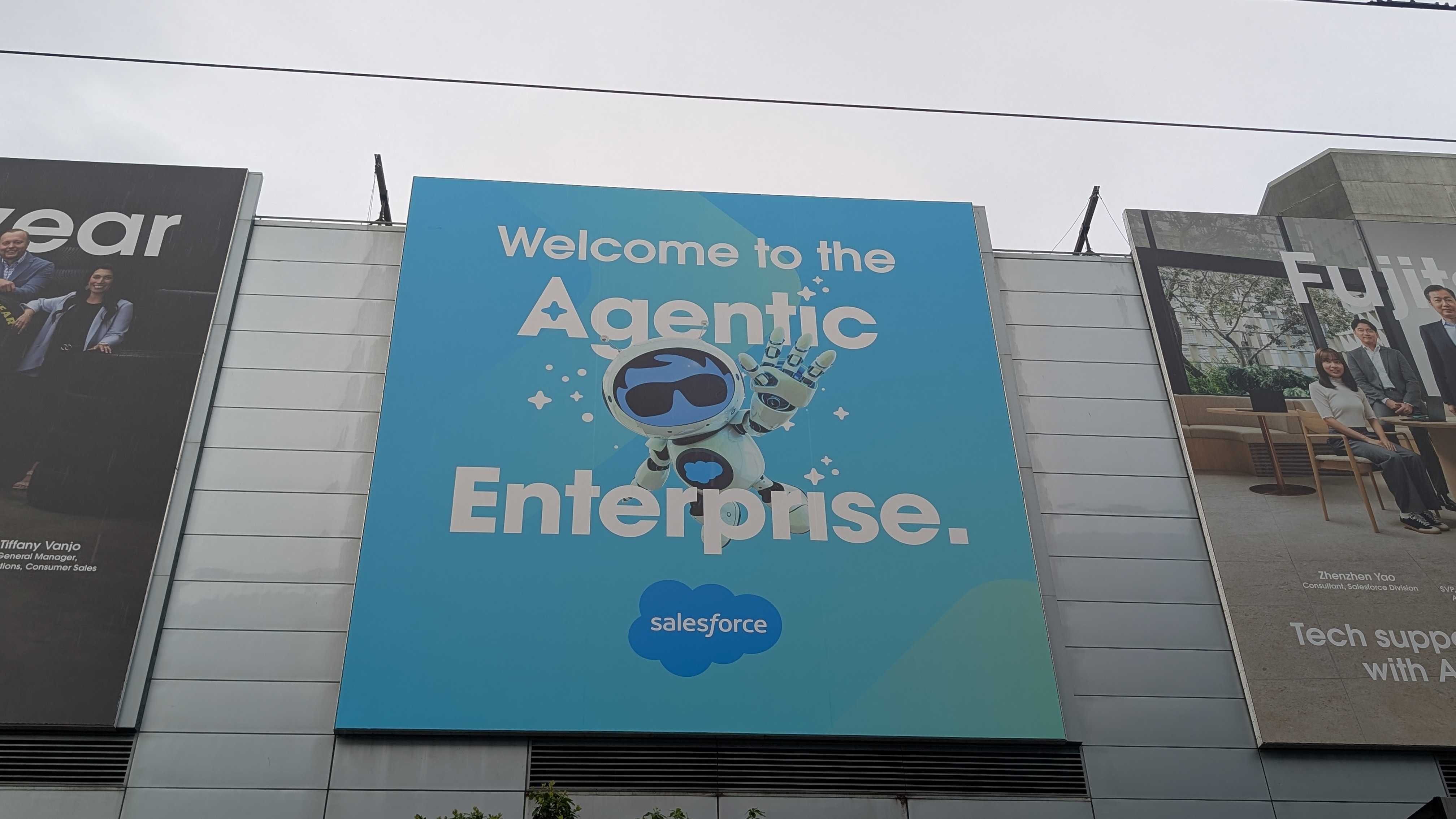 Salesforce Agentforce promotional banner pictured in San Francisco ahead of the Dreamforce 2025 conference.