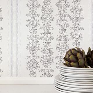 Demi Floral Stripe Wallpaper in Ivory & Black 18