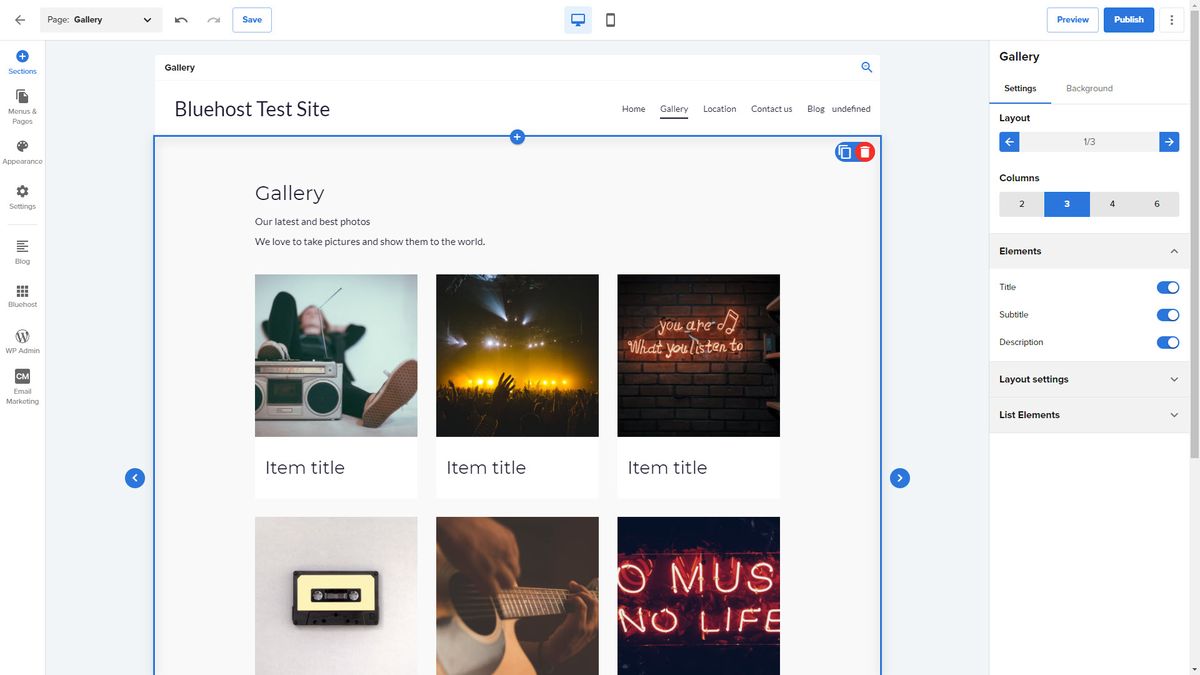 Bluehost Website Builder interface