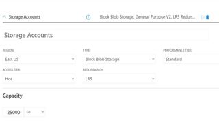 Azure's storage account user interface including options