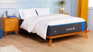 Best memory foam mattress: the Nectar Mattress photographed on a wooden bed frame