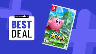 Kirby and the Forgotten Land Nintendo Switch game on a blue background with best deal badge