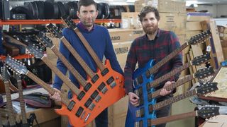 Joby Hobbs (l) and Luke Hobbs (r) with five neck guitars 3 copy