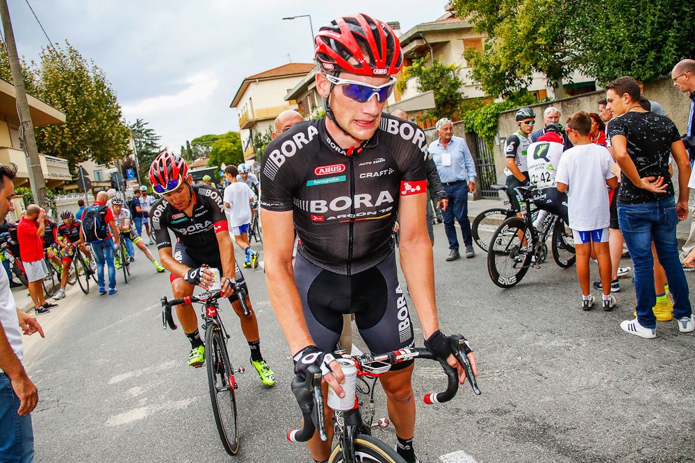 Sam Bennett after winning stage 2 at the Giro della Toscana