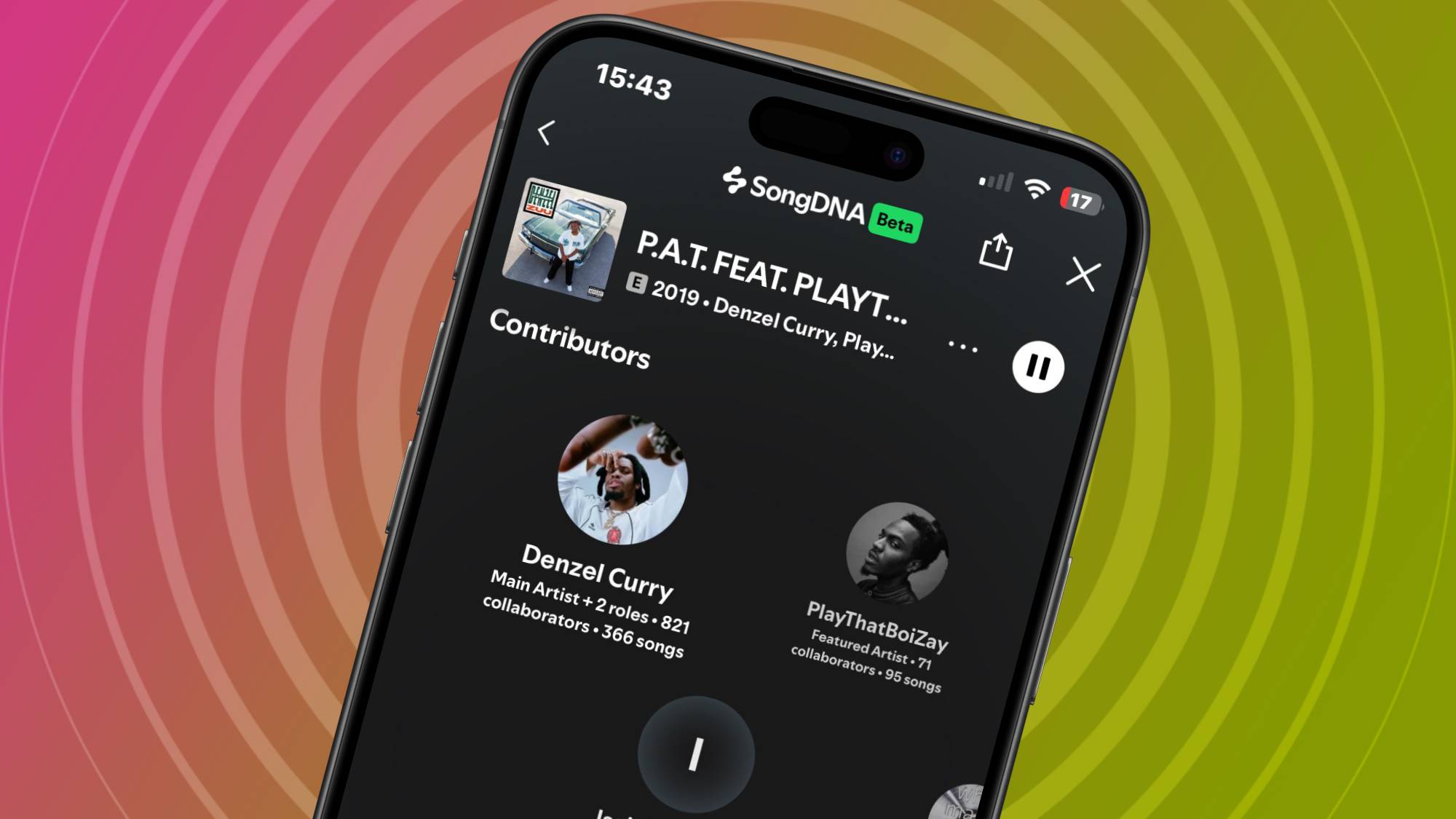 A smartphone with Spotify's SongDNA feature