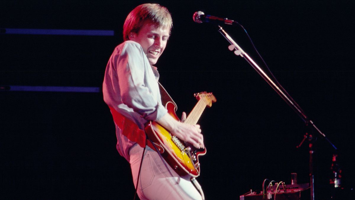 Clem Clempson plays guitar as he performs onstage during the 'Jack Bruce & Friends' tour at the Palladium, New York, New York, December 13, 1980