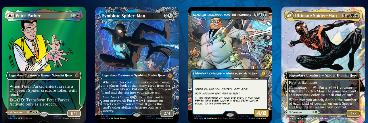 Promo shots of the upcoming Spider-Man Magic The Gathering figures.
