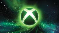 Xbox logo illuminated in vibrant green against a cosmic, swirling background of green and black, conveying energy and excitement.
