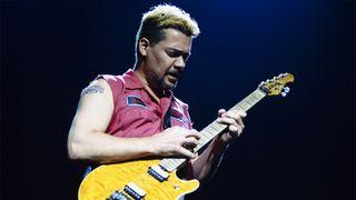 Eddie Van Halen performing in concert in Paris, May 25, 1995