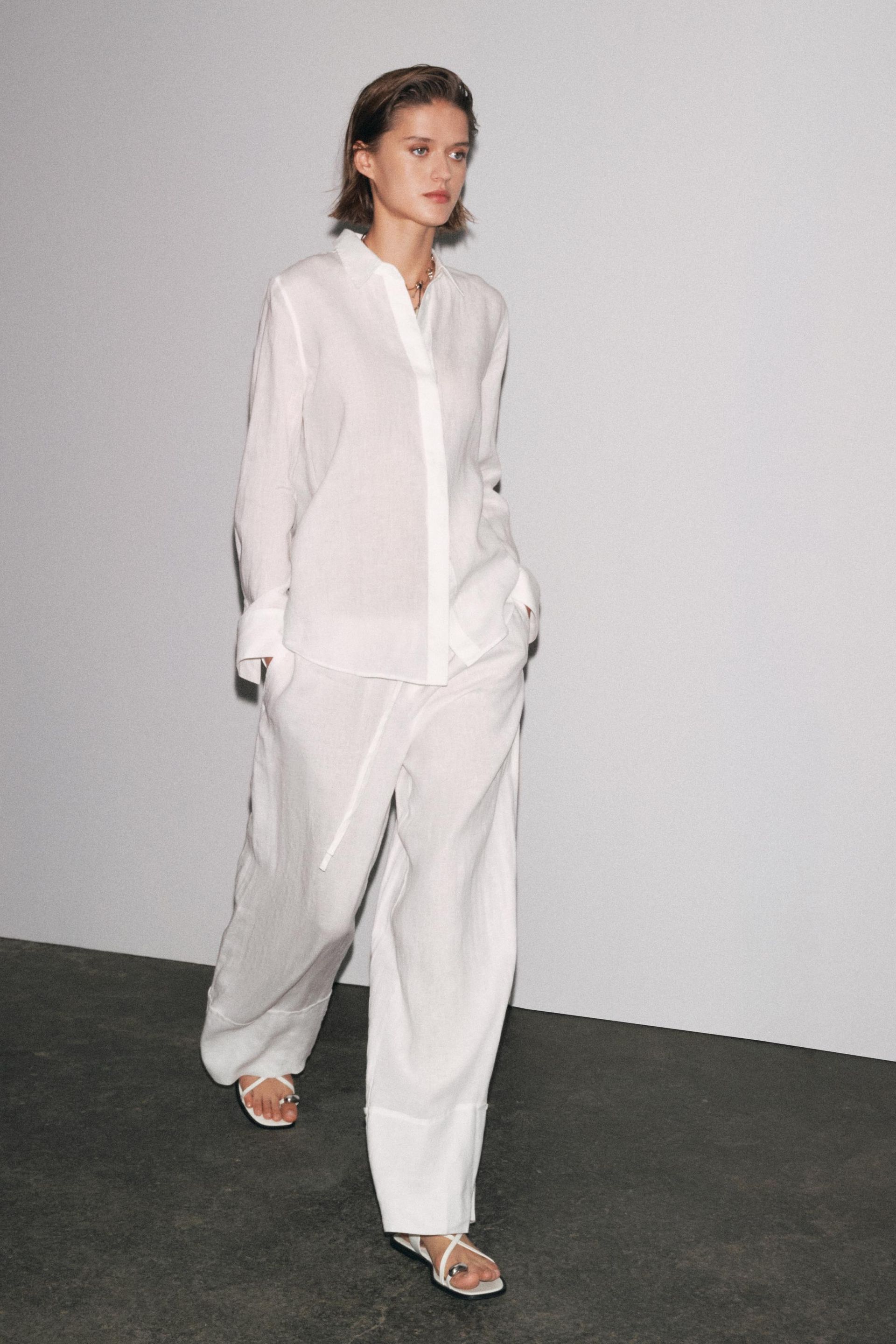 Zw Collection 100% Linen Palazzo Trousers