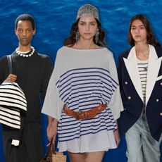 A graphic of the best breton-striped shirts at Proenza Schouler, Ralph Lauren, and Tommy Hilfiger