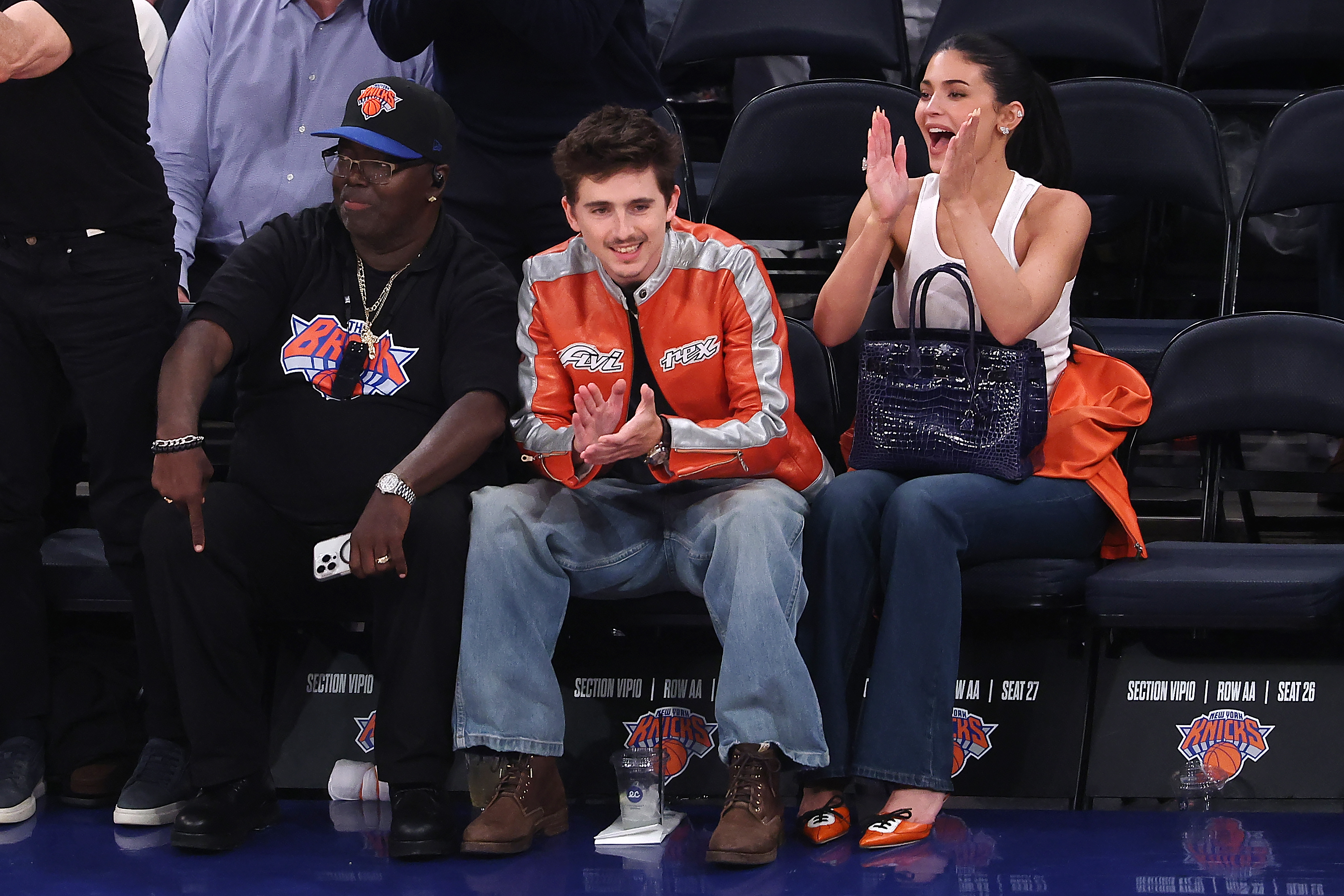 Kylie Jenner wore a blue Herm&amp;egrave;s Birkin to the Knicks Game on May 6