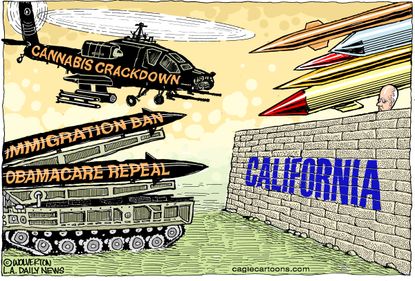 Political Cartoon U.S. California Trump Marijuana Immigration Obamacare