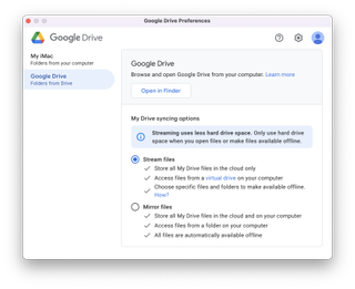 Impostazioni desktop di Google Drive