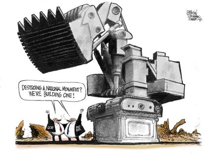Political cartoon U.S. Trump GOP big business monuments Bear Ears