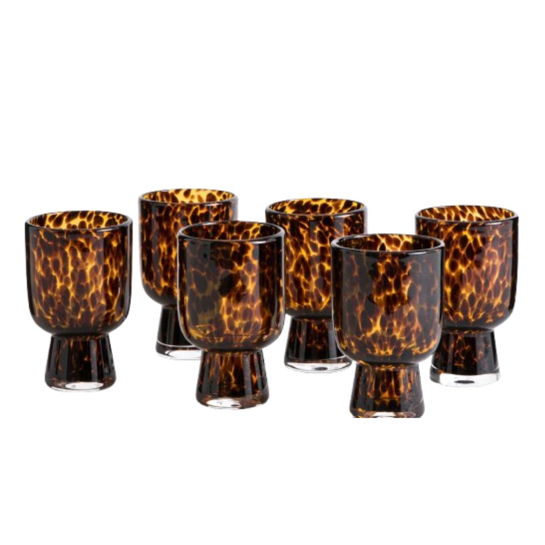 Set of 6 Fauvita Stemmed Amber Glass Tumblers