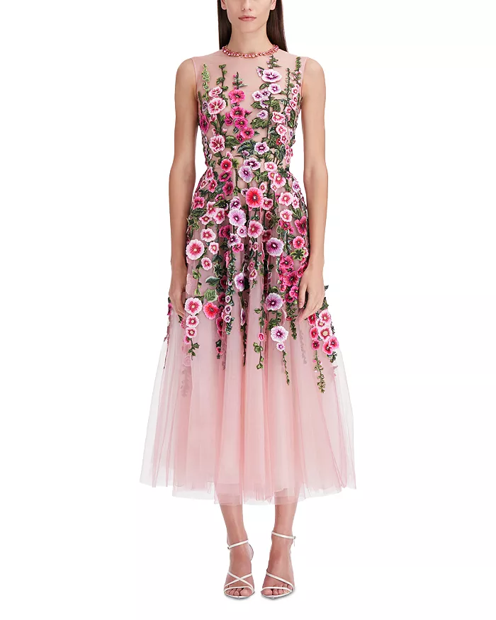 Embroidered Floral Tulle Dress