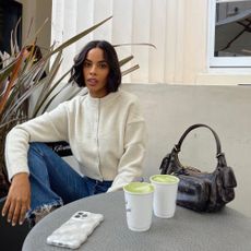 @rochellehumes at a cafe drinking matcha