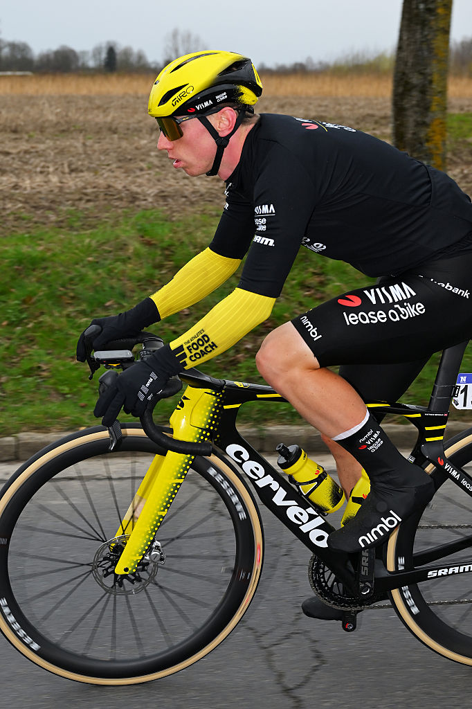 NIVONE, BELGIUM - FEBRUARY 28: Matthew Brennan of Great Britain and Team Visma | Lease a Bike competes during the 21st Omloop Het Nieuwsblad 2026, Men&amp;amp;apos;s Elite a 207.2km one day race from Ghent to Ninove / #UCIWT / on February 28, 2026 in Ninove, Belgium. (Photo by Tim de Waele/Getty Images)
