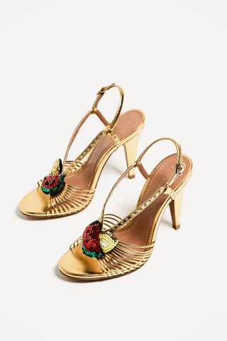 Zara golden sandals with fruit detail