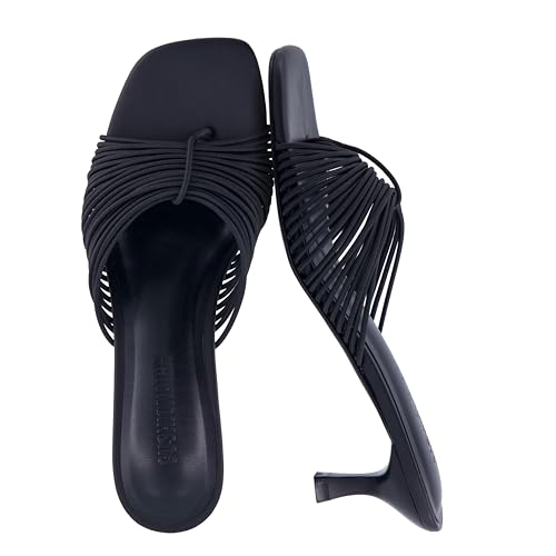 Cushionaire Quiz Kitten Heels for Women, Strappy Heeled Sandals With Cushioned Footbed, Slip on Open Toe Sandal, Black 6.5