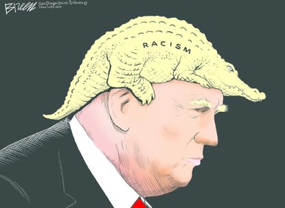 Political Cartoon U.S. Trump Alligator Hair Racism Tweets