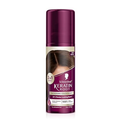 Schwarzkopf Keratin Root Temporary Hair Color Spray, Dark Brown, Instant Gray Coverage, Thicker, Fuller-Looking Roots, Easy-To-Use, No Ammonia, Low Mess Application, Scalp Friendly