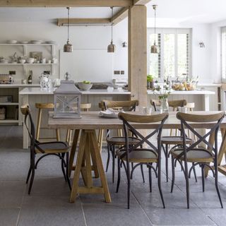 dining area with table and worktop