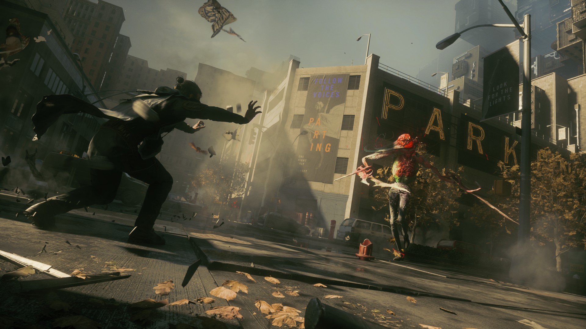 Dylan reaches out his hands to push back enemies in Control Resonant