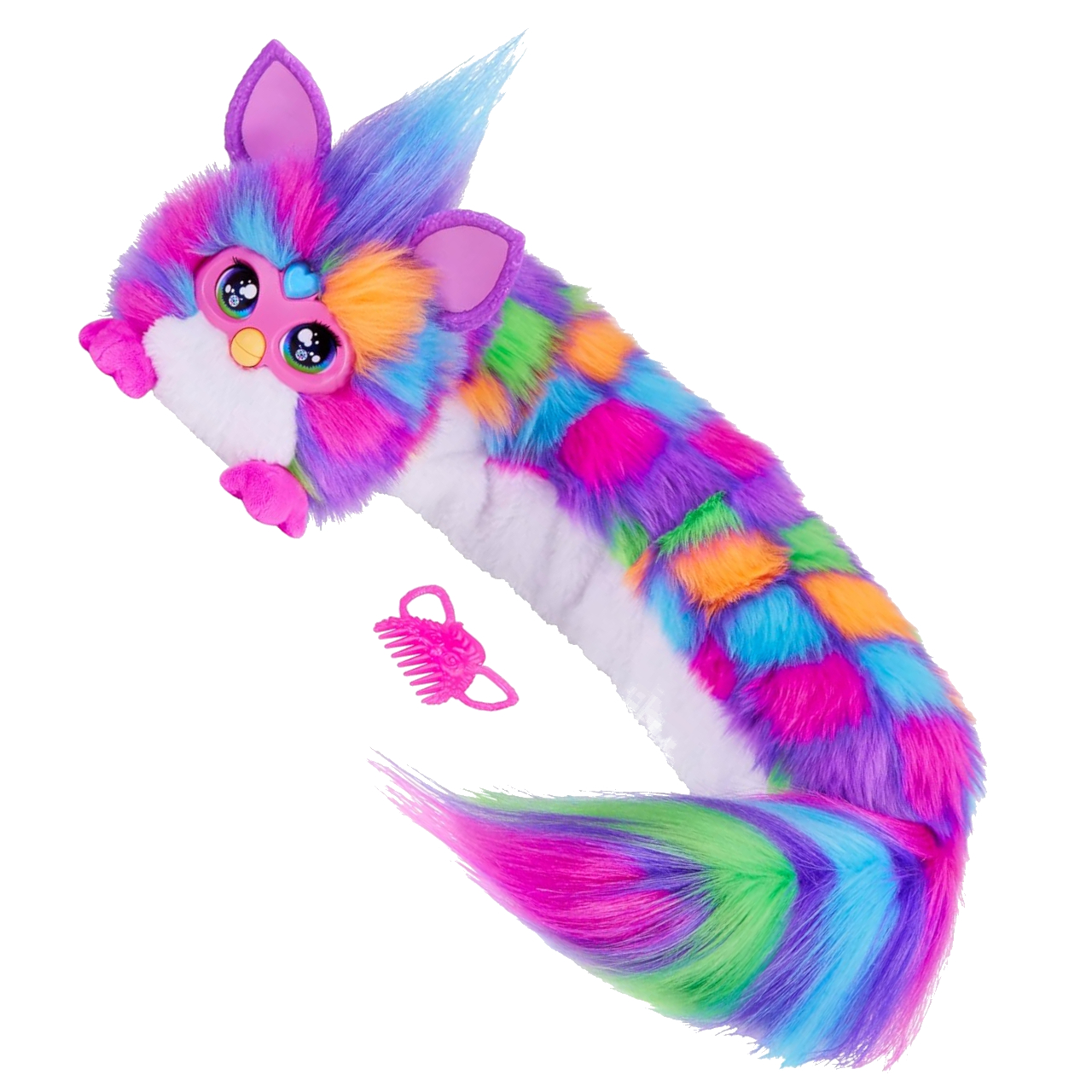 DJ Furby and comb on plain background