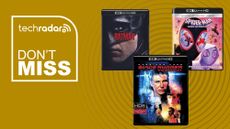 4K Blu-ray deal image with Blade Runner, The Batman and Across the Spider Verse discs featured 