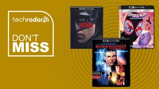 4K Blu-ray deal image with Blade Runner, The Batman and Across the Spider Verse discs featured 