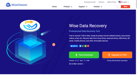 Website screenshot for Wise Data Recovery