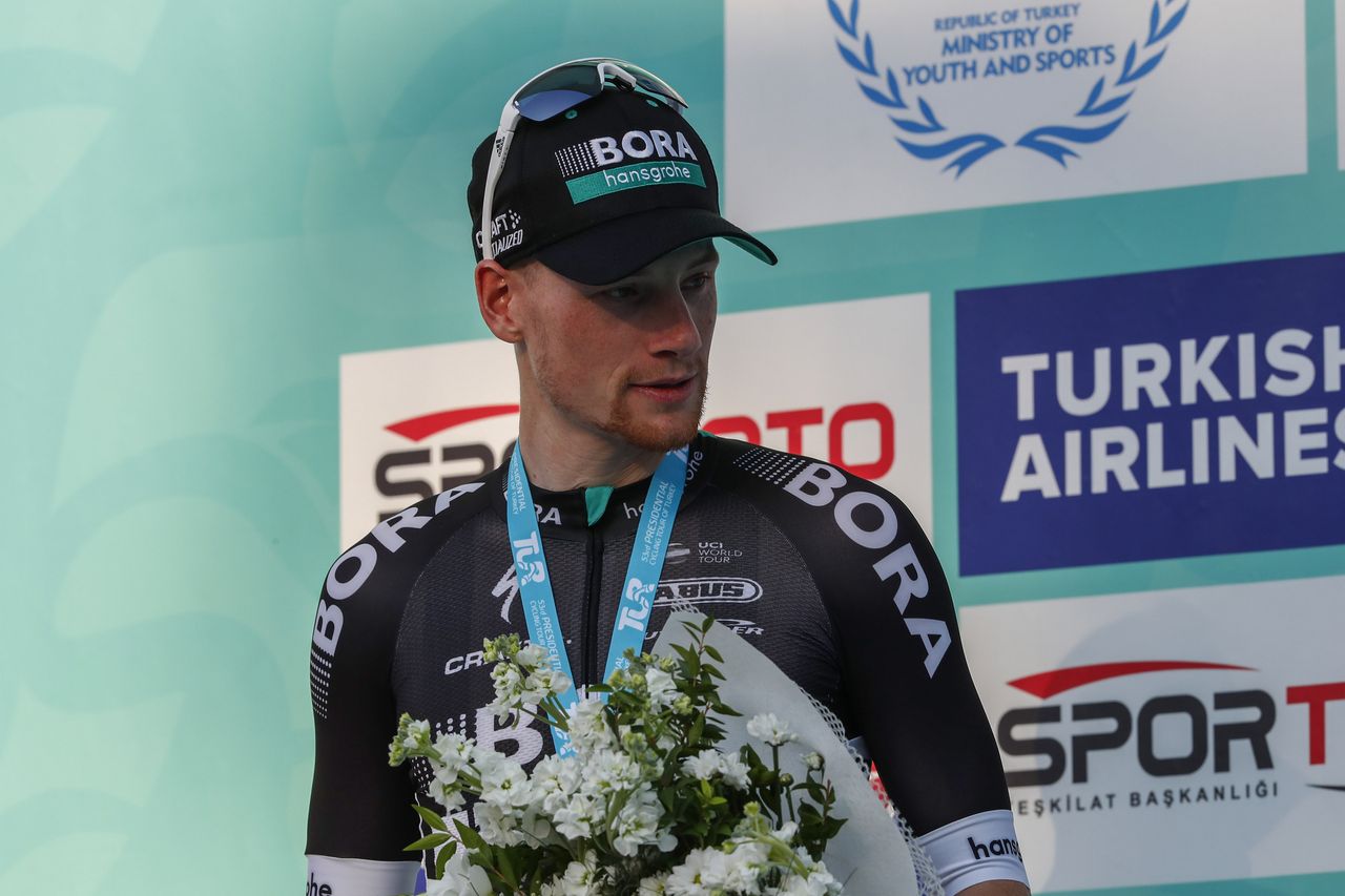 Sam Bennett on the podium