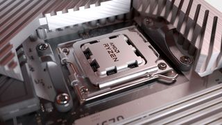 AMD AM5 socket close up render with CPU in place