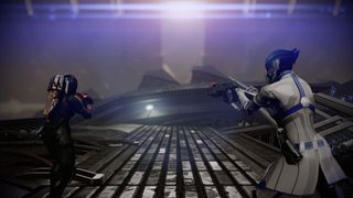 Shepard and Liara in Mass Effect 2's Lair of the Shadow Broker DLC
