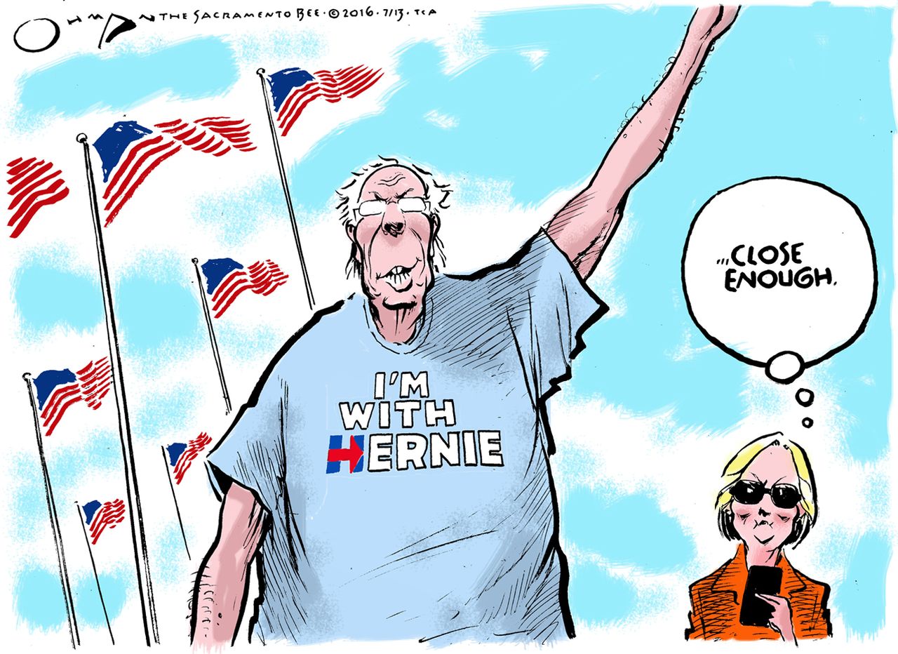 Political cartoon U.S. Bernie Sanders Hillary Clinton endorsement I&amp;#039;m With Hernie