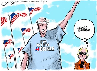 Political cartoon U.S. Bernie Sanders Hillary Clinton endorsement I'm With Hernie