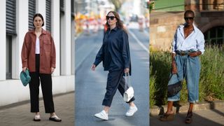 street style influencers showing how to wear oversized shirts for day